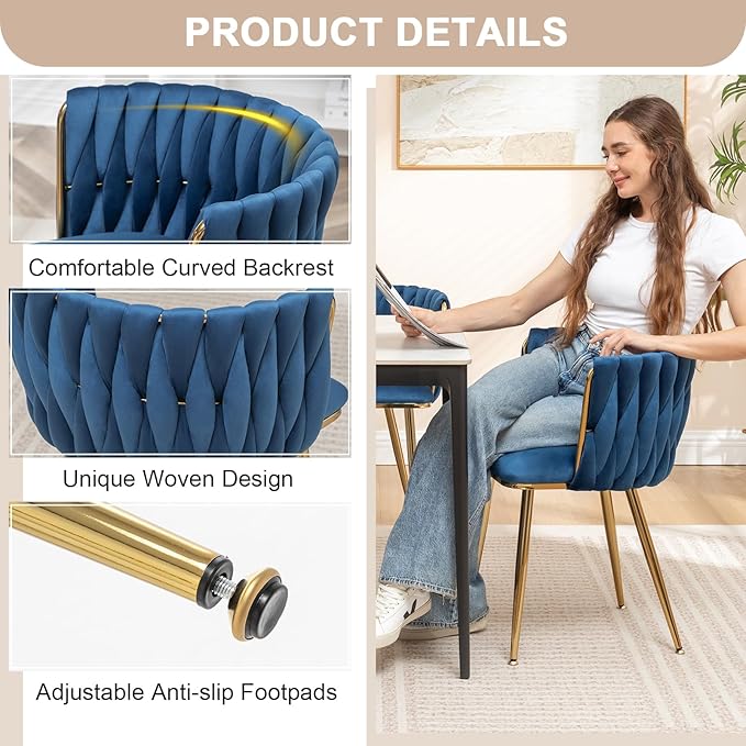 Kiztir Velvet Dining Chairs Set of 4, Modern Dining Chair with Gold Metal Leg...