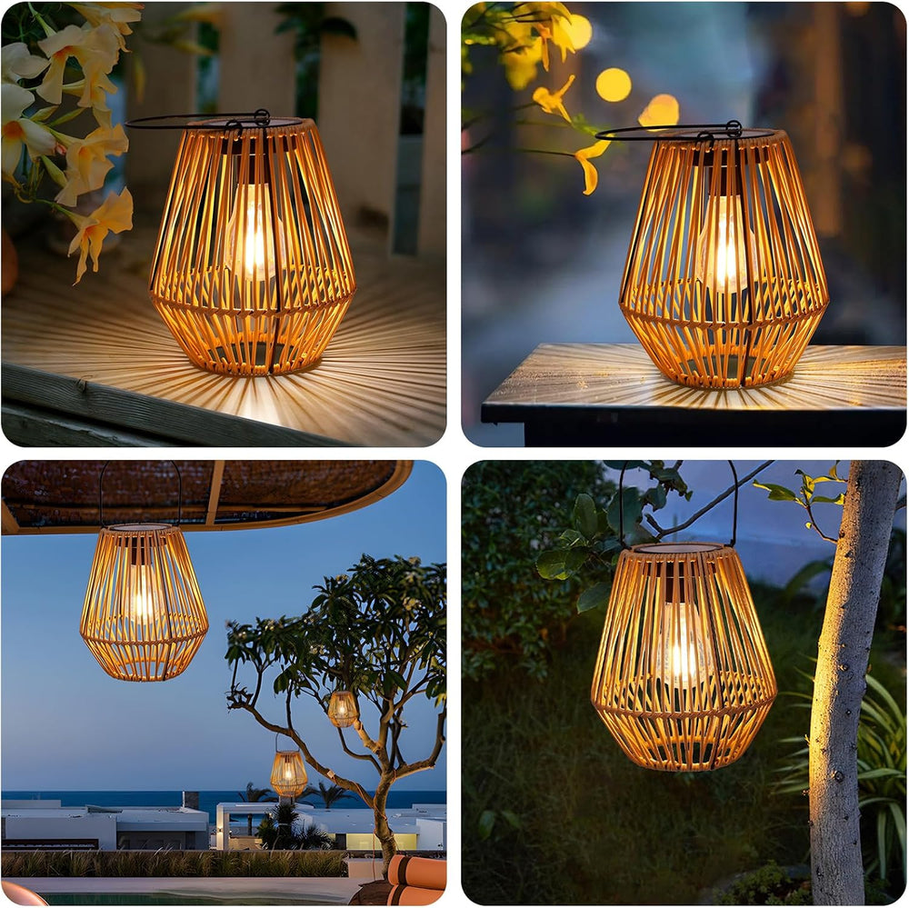 Livinlarge Solar Lanterns Outdoor Waterproof,Wicker Solar Lantern 2 Pack |