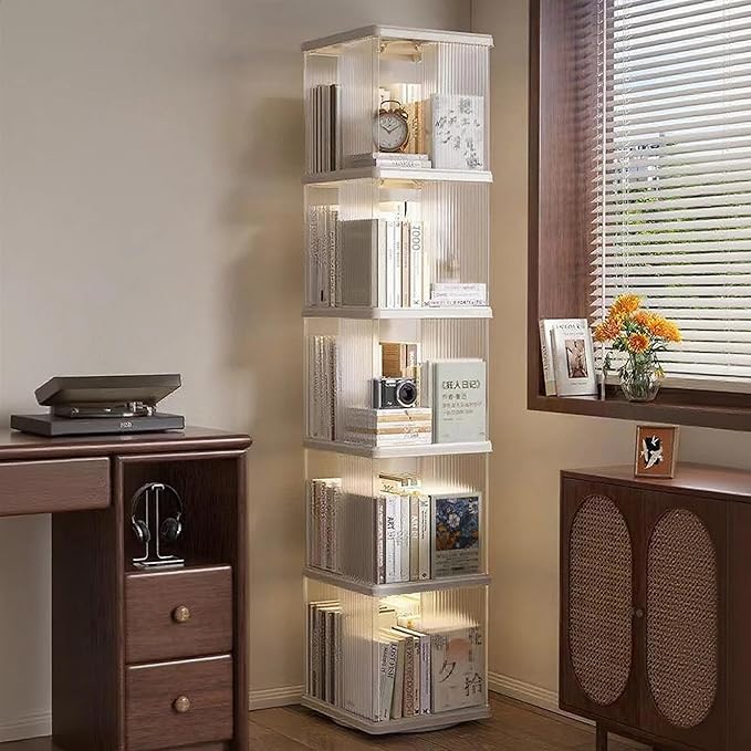 Rotating Bookshelf Tower, 360-Degree rotating bookshelves , Small-Space Corne...