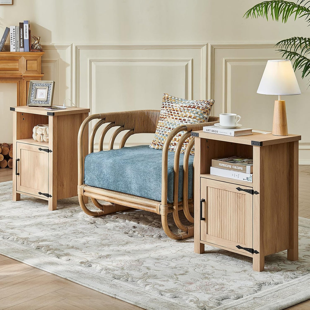 Joaxswe 18-Inch Nightstand with Charging Station and Fluted Door,Natural | 18...