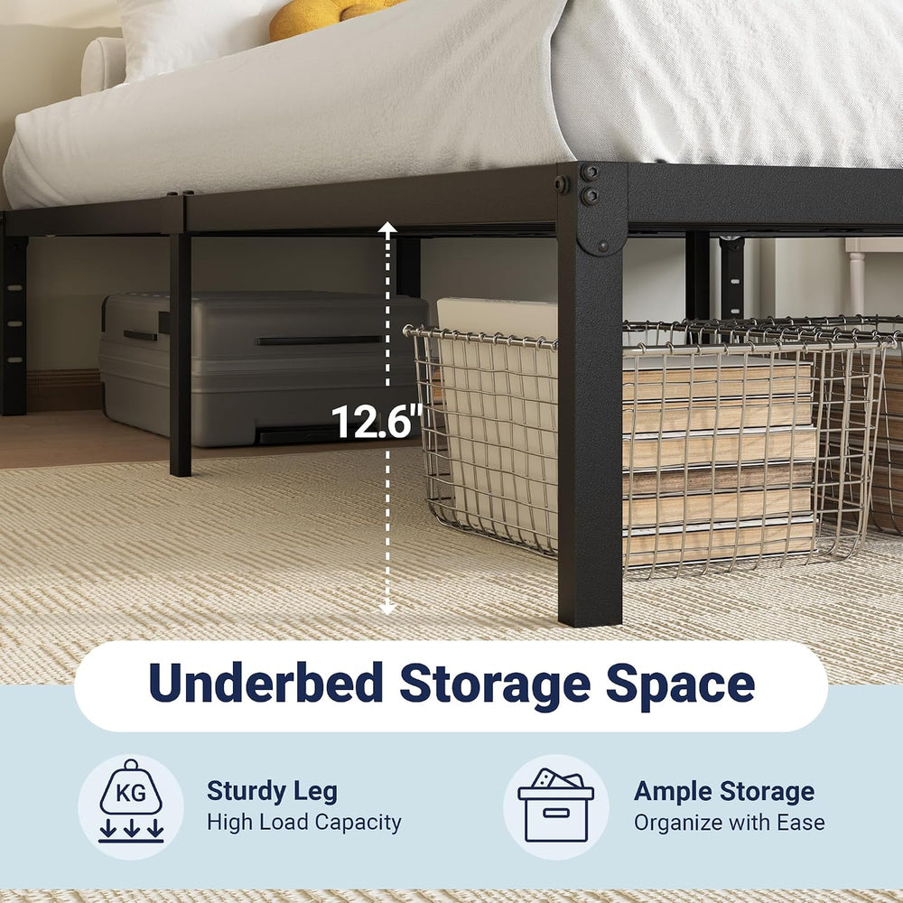 Allewie Twin Bed Frame, 14 inch Metal Beds with Storage Space, Black