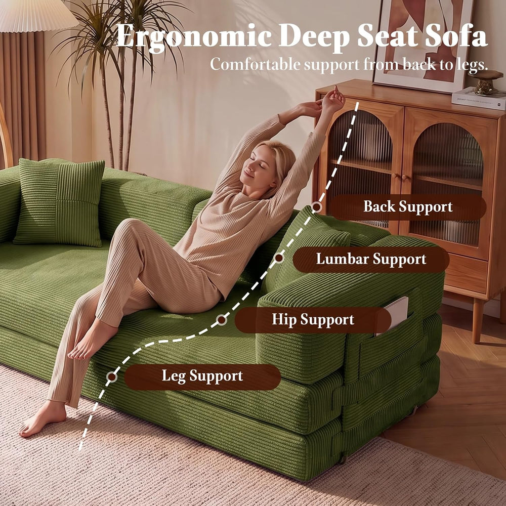 79.5" Convertible Floor Sofa Bed, 5-In-1 Corduroy Futon Couch, No Assembly
