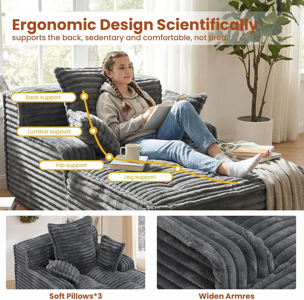 Boneless Chaise Lounge Chair Indoor, Top Fixed-Point Comfort Layer Boneless C...