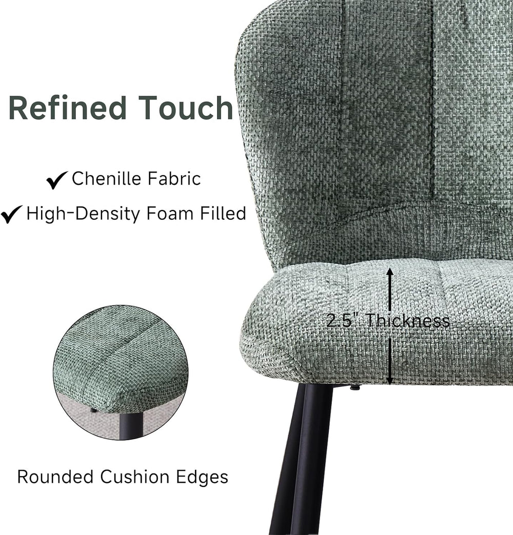 Green Chenille Dining Chairs Set of 4 Accent Chair for Kitchen | Modern Uphol...
