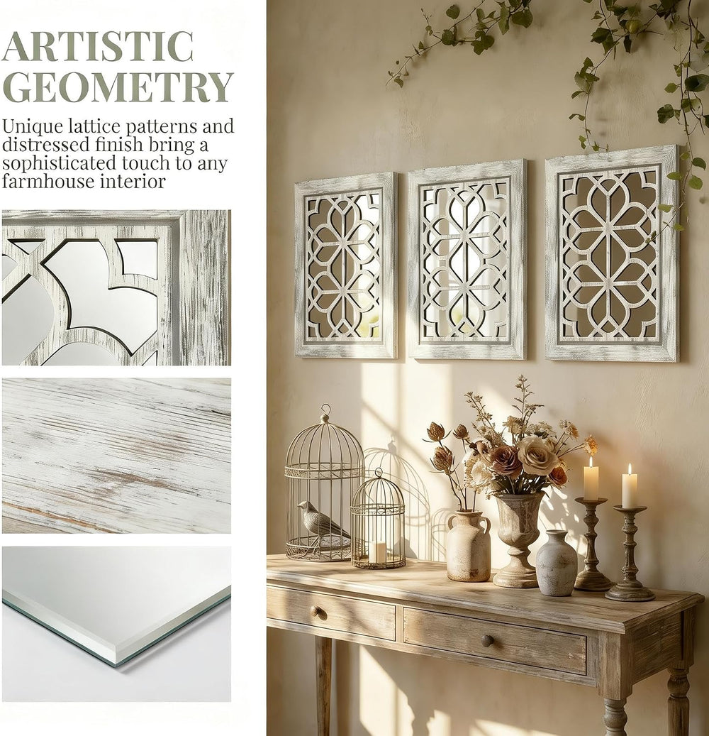 Set of 2 11x15 Inch Rectangular Shatterproof Grey Decorative Wall Mirrors, Bo...