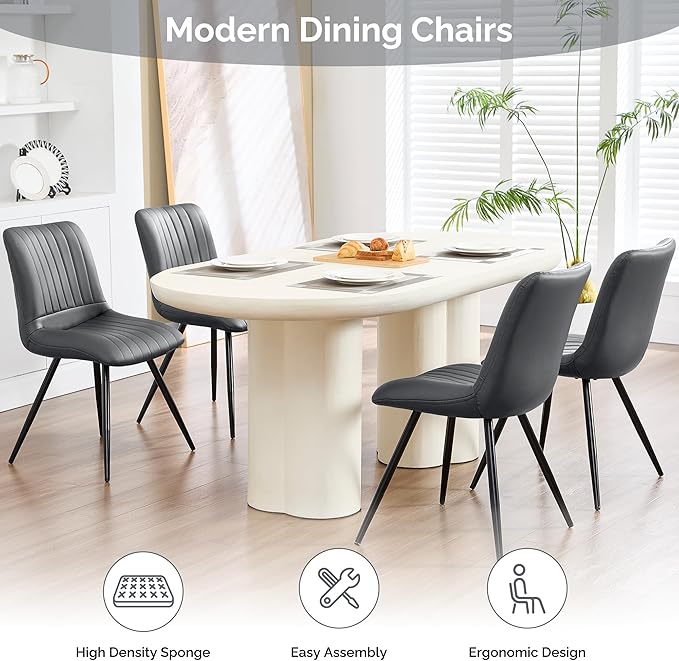 Dining Chairs Set of 2, Modern Dining Chairs with Thick Cushions, PU Leather ...