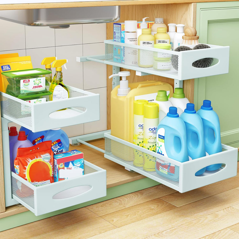 2 Pack Under Sink Organizer, 2 Tier Pull out Cabinet Organizer Mesh Baskets