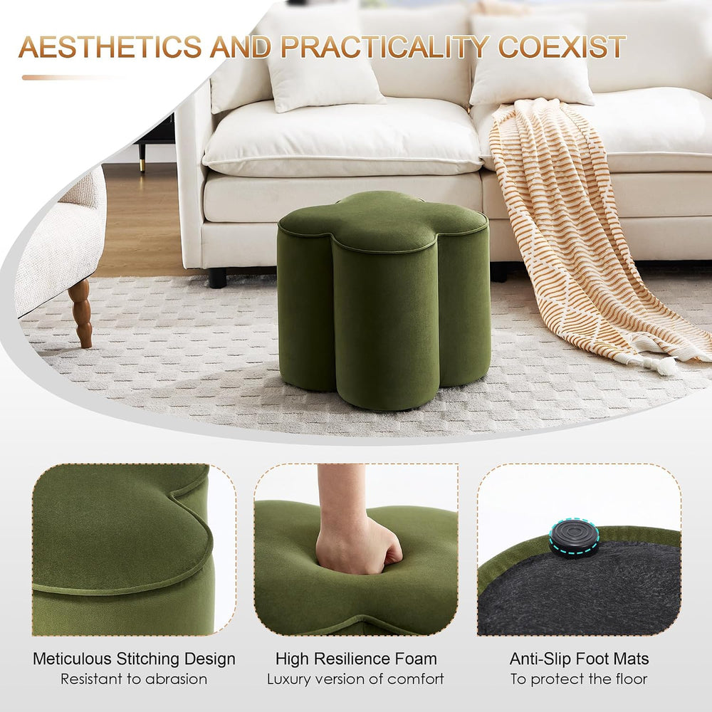 Zesthouse Flower Pouf Ottoman Foot Rest, Velvet Fabric Poofy Ottoman Stool
