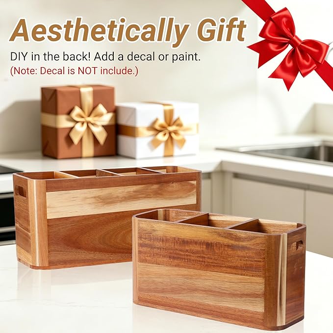 2PC Wooden Kitchen Utensil Holder