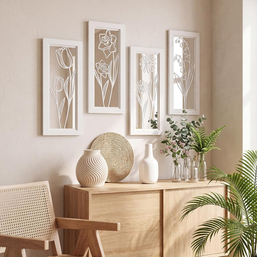 ZEXUIRU 4 Set Rustic Wall Mirrors for Bedroom Bathroom Living Room Entryway W...