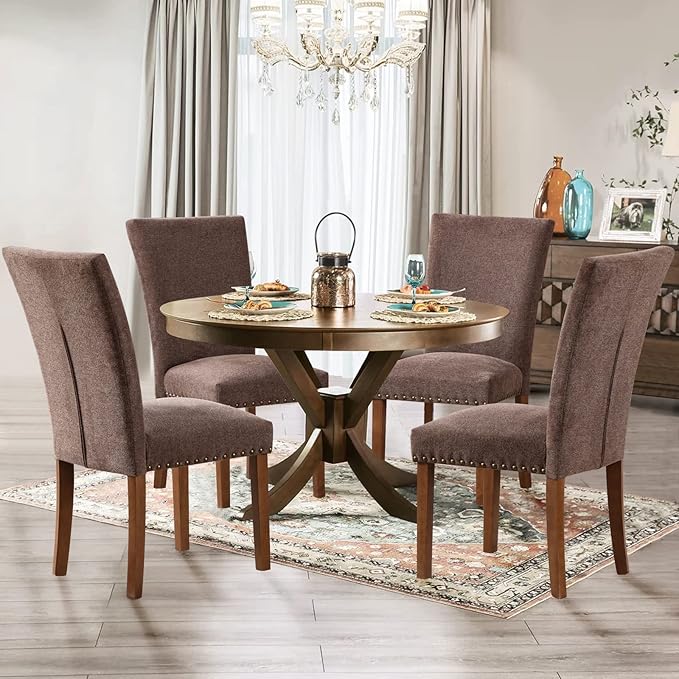 Parsons Dining Chairs Set of 2, Upholstered Nailhead Dining Room Kitchen Side...