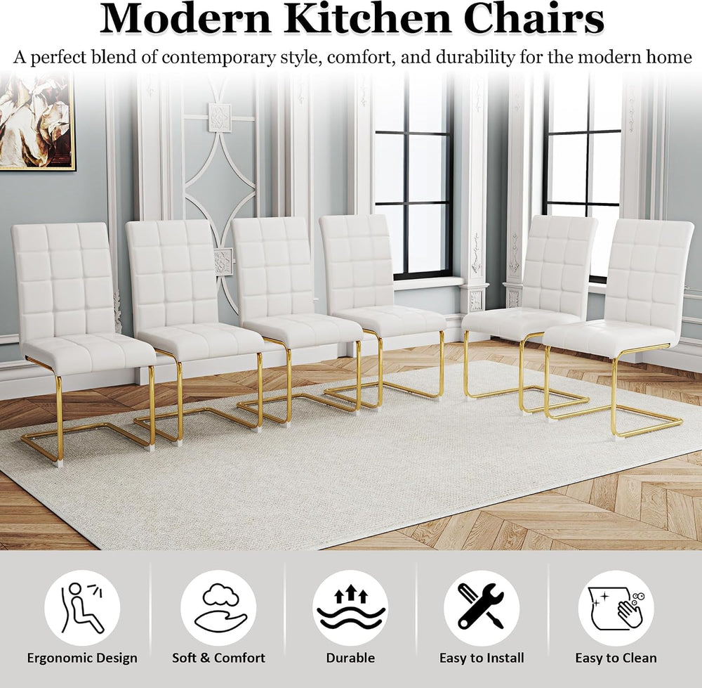 Modern Dining Chairs Set of 8, White PU Leather Chairs with Pull Ring Backres...