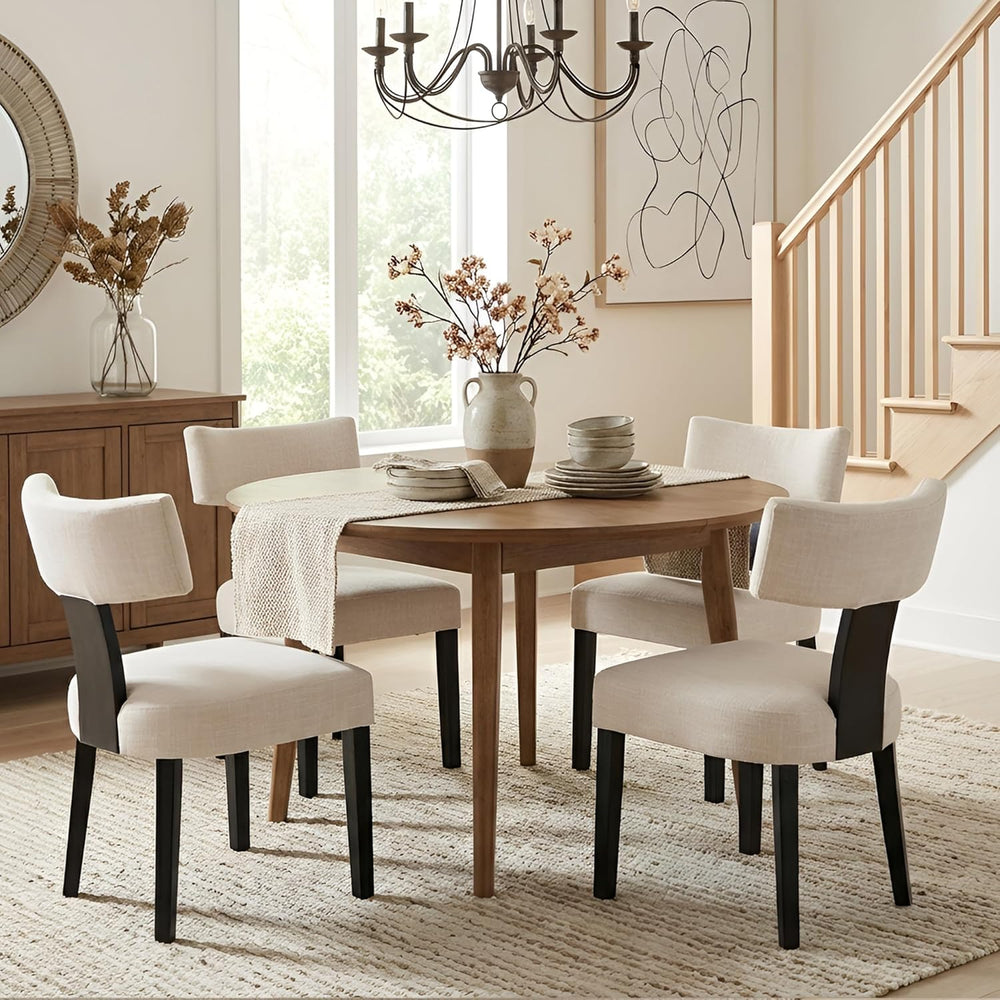 HNY Mid Century Modern Farmhouse Dining Chairs Set of 4, Linen Upholstered Ac...