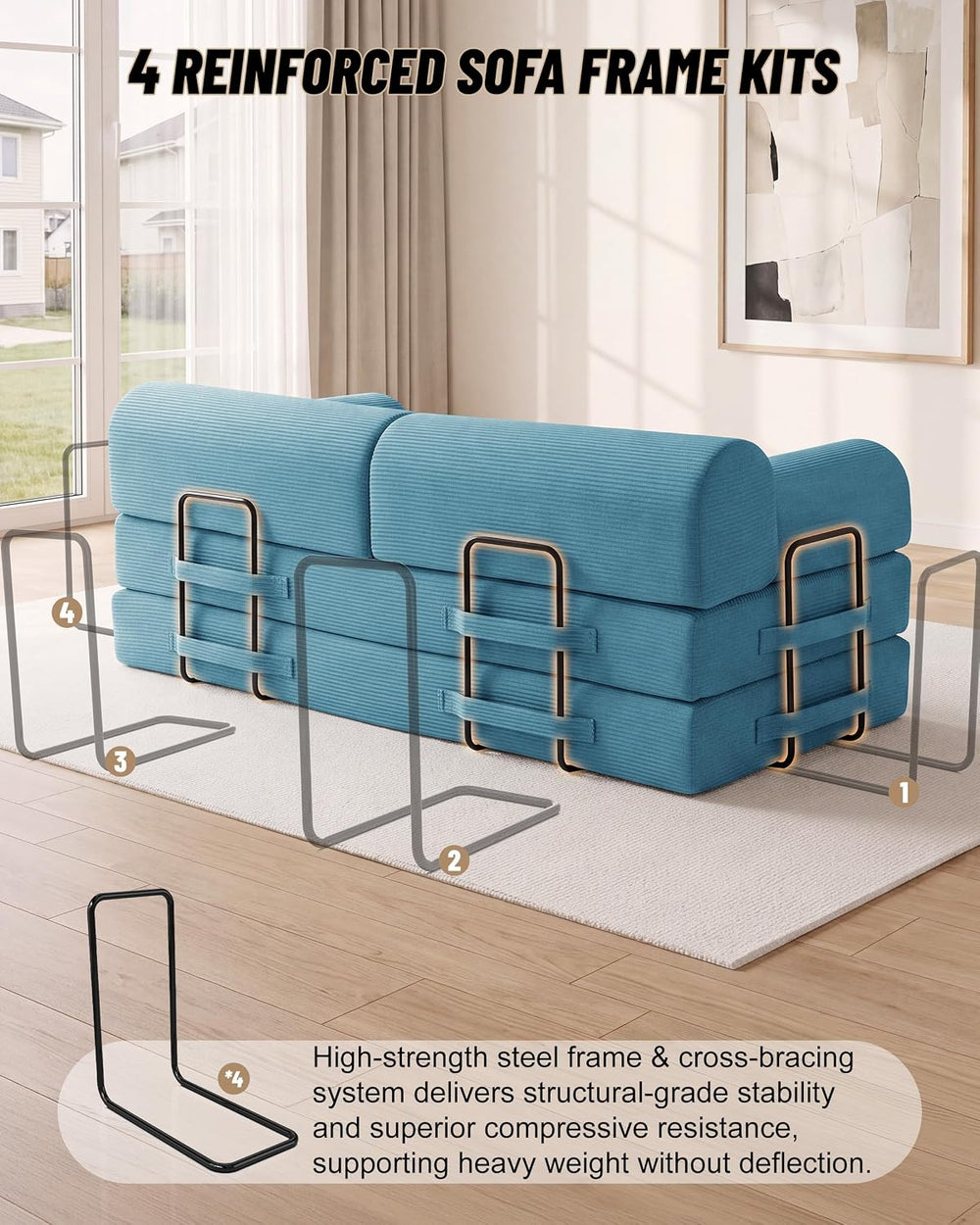 78.8" Convertible Sofa Bed, High Back Boneless Couch for Living Room