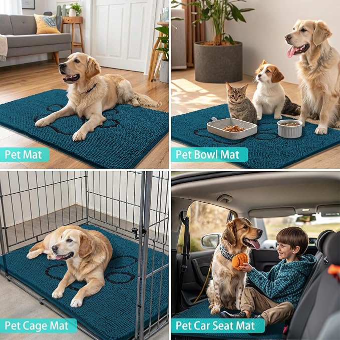 Smiry Dog Door Mat for Muddy Paws, Absorbent Dirt Trapper Non Slip Quick Dry