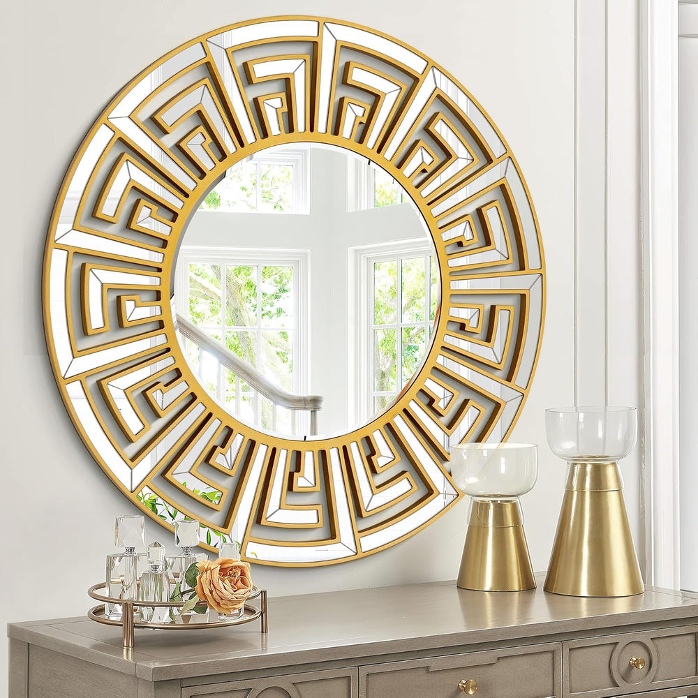 35.5"x35.5" Large Round Mirrors for Wall Decor Living Room, Gold De...