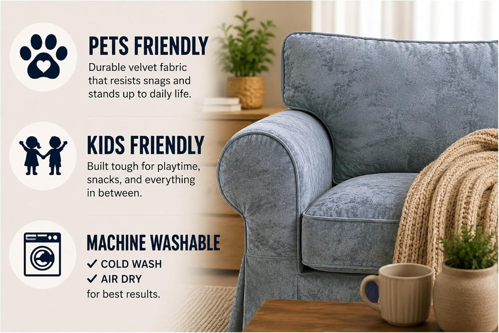 Velvet Pet Friendly Ektorp Chair Cover Compatible with IKEA Sofa Slipcover