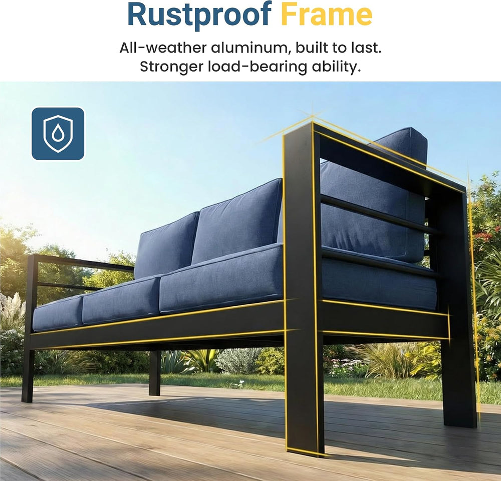 Wisteria Lane Aluminum Outdoor Sofa, 2 Seats Patio Couch All-Weather Rust-Pro...