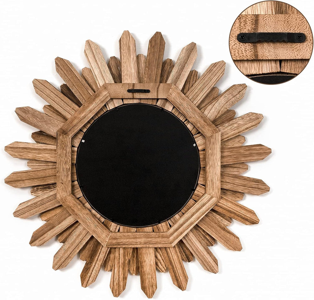 Honiway Mirror Wall Decor 21 inch Rustic Wood Boho Aesthetic Mirror for Room ...