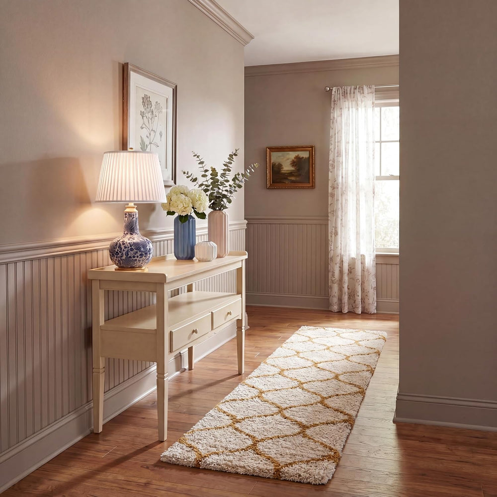 SAFAVIEH Hudson Shag Runner Rug 2'3"x8', Plush Trellis Ivory &am...