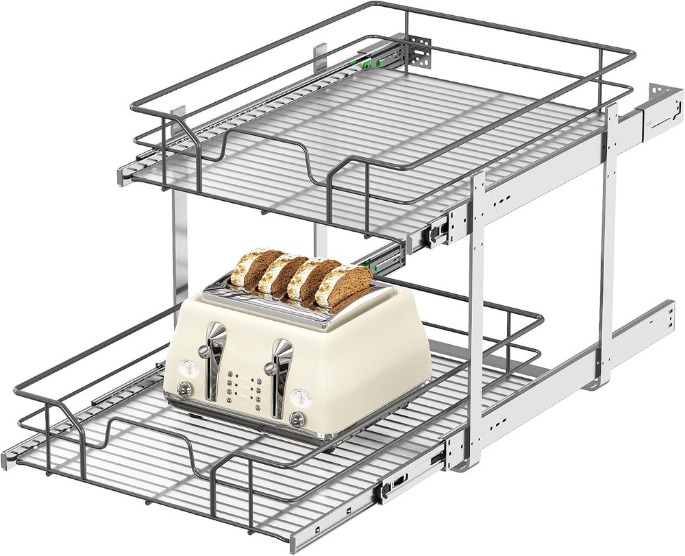 2-Tier Pull Out Cabinet Organizer, Soft Close Cabinet Slide Out Shelves
