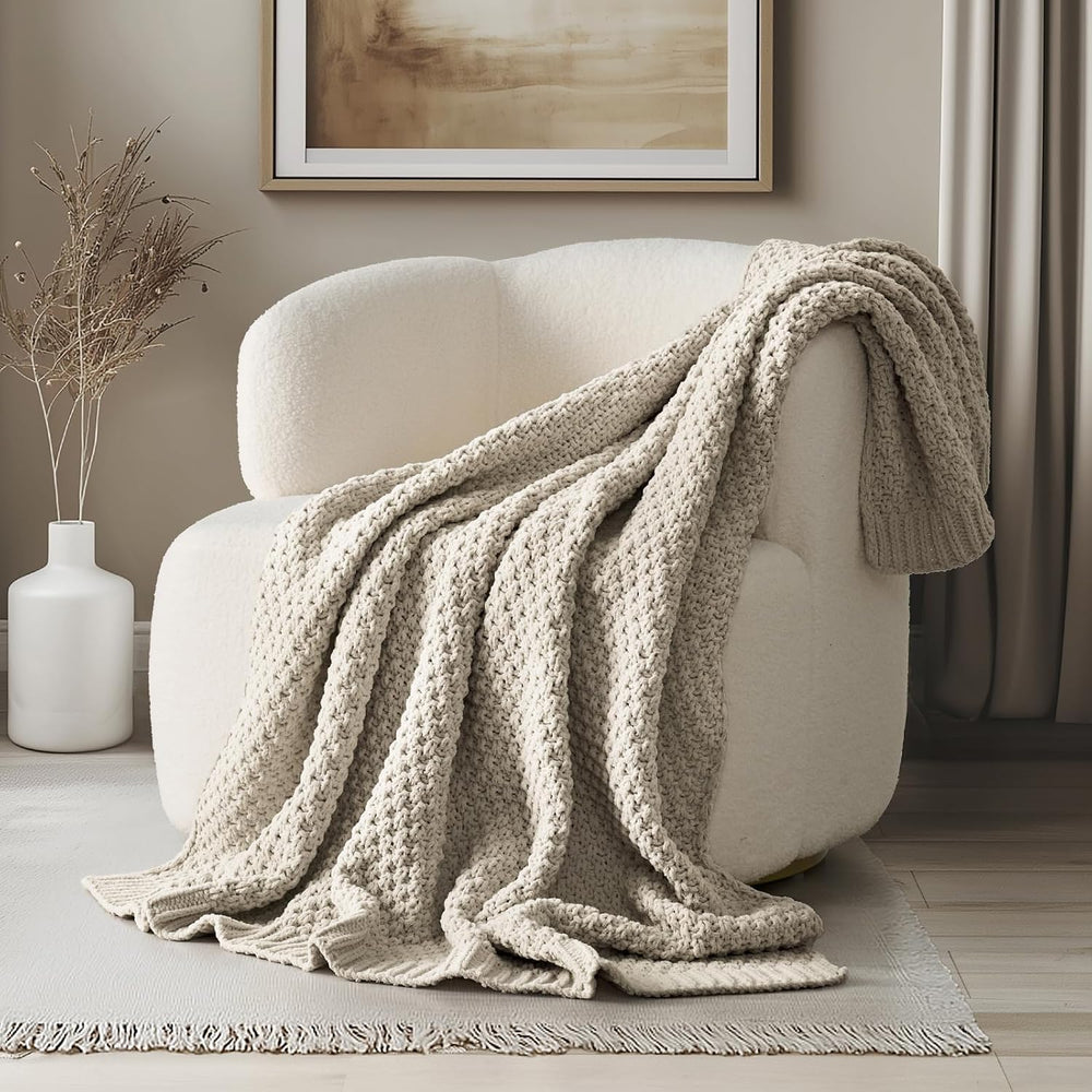 EVERGRACEHOME Chunky Chenille Knit Throw Blanket, 50 x 60, Warm Gray