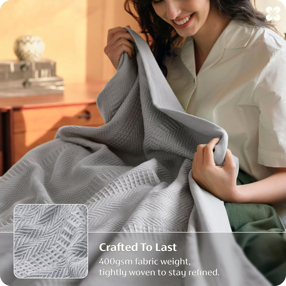 Bedsure PureWoven 100% Organic Cotton Waffle Soft Bed Blanket, Queen, Grey