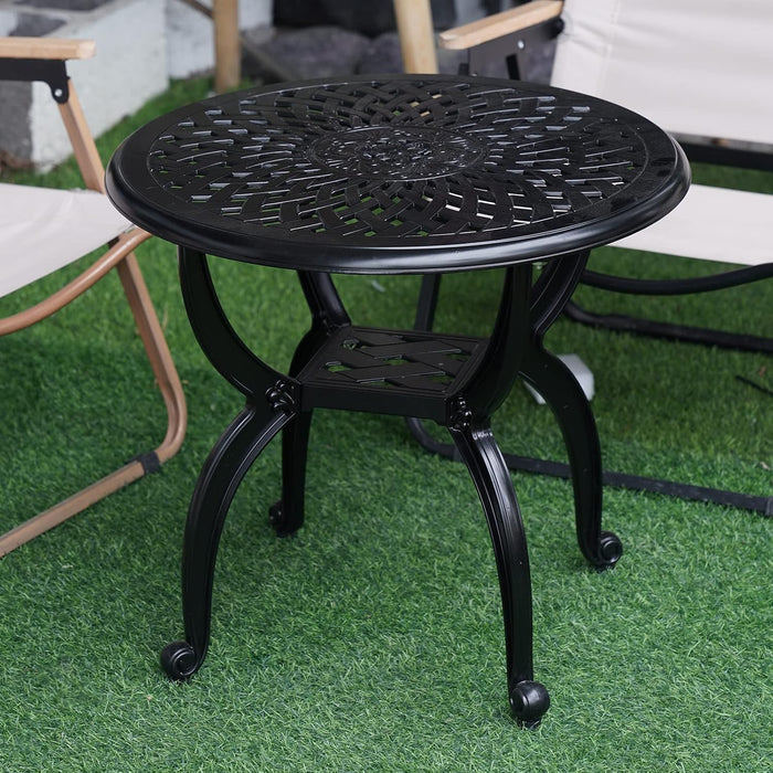 YKSY&YKSY Jardin DE Centennial Cast Aluminum Side/End Table, Anti-Rust Coffee Bistro Table for Outdoor, Patio, Indoor, Garden, Porch, Balcony (Round Black) 1