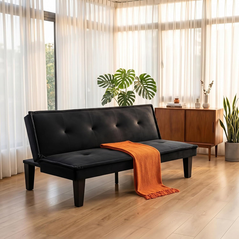 Convertible Futon Sofa Bed, Small Futon Couch with 5-Position Adjustable Back...