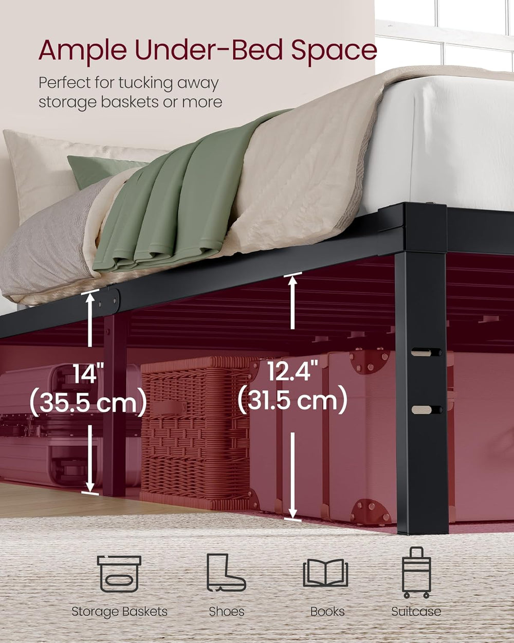 VASAGLE Full Metal Bed Frame, 14 Inches Tall, 1100 lb Weight Capacity