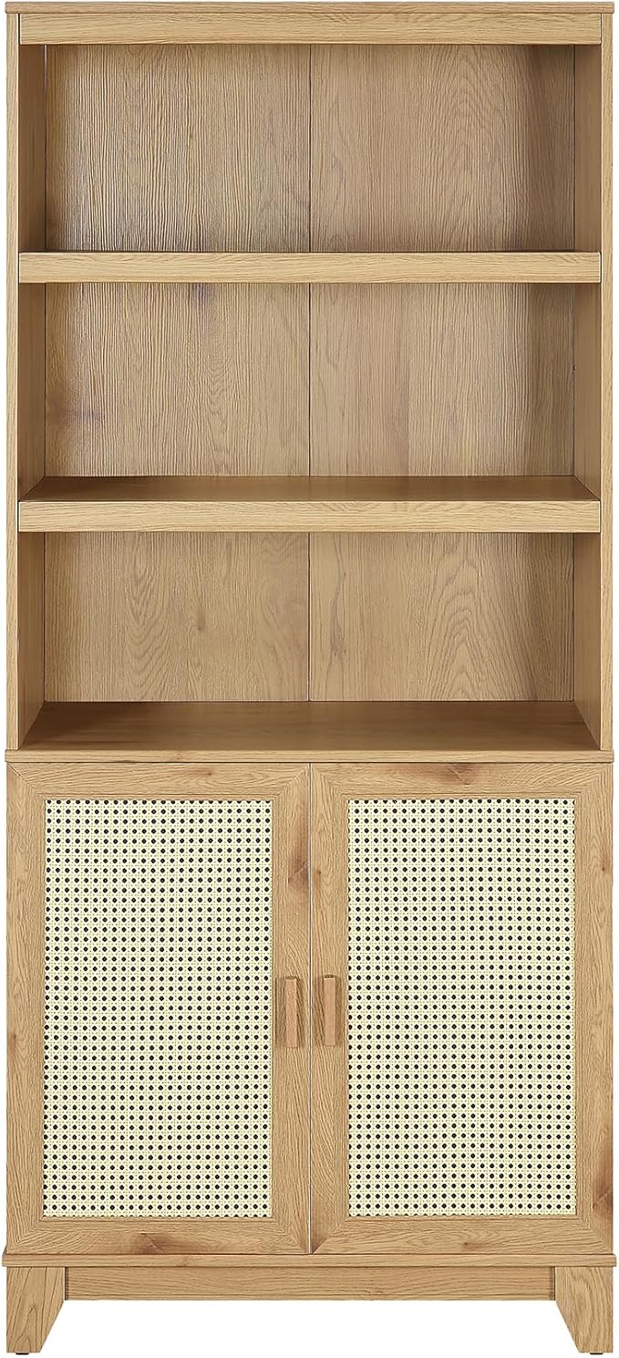 Manhattan Comfort Sheridan Modern Cane Bookcase with Adjustable Open Shelves,...