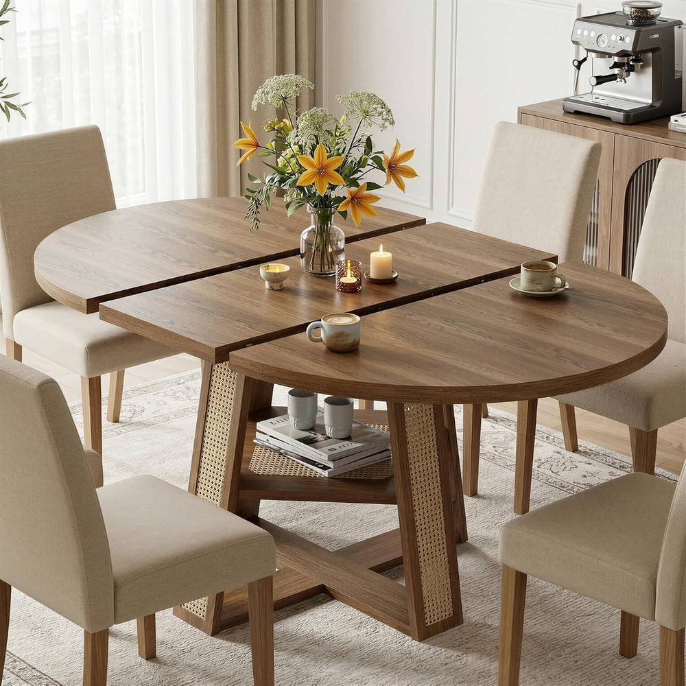 LIKIMIO Dining Table, 43"-59" Extendable Round to Oval with Storage...