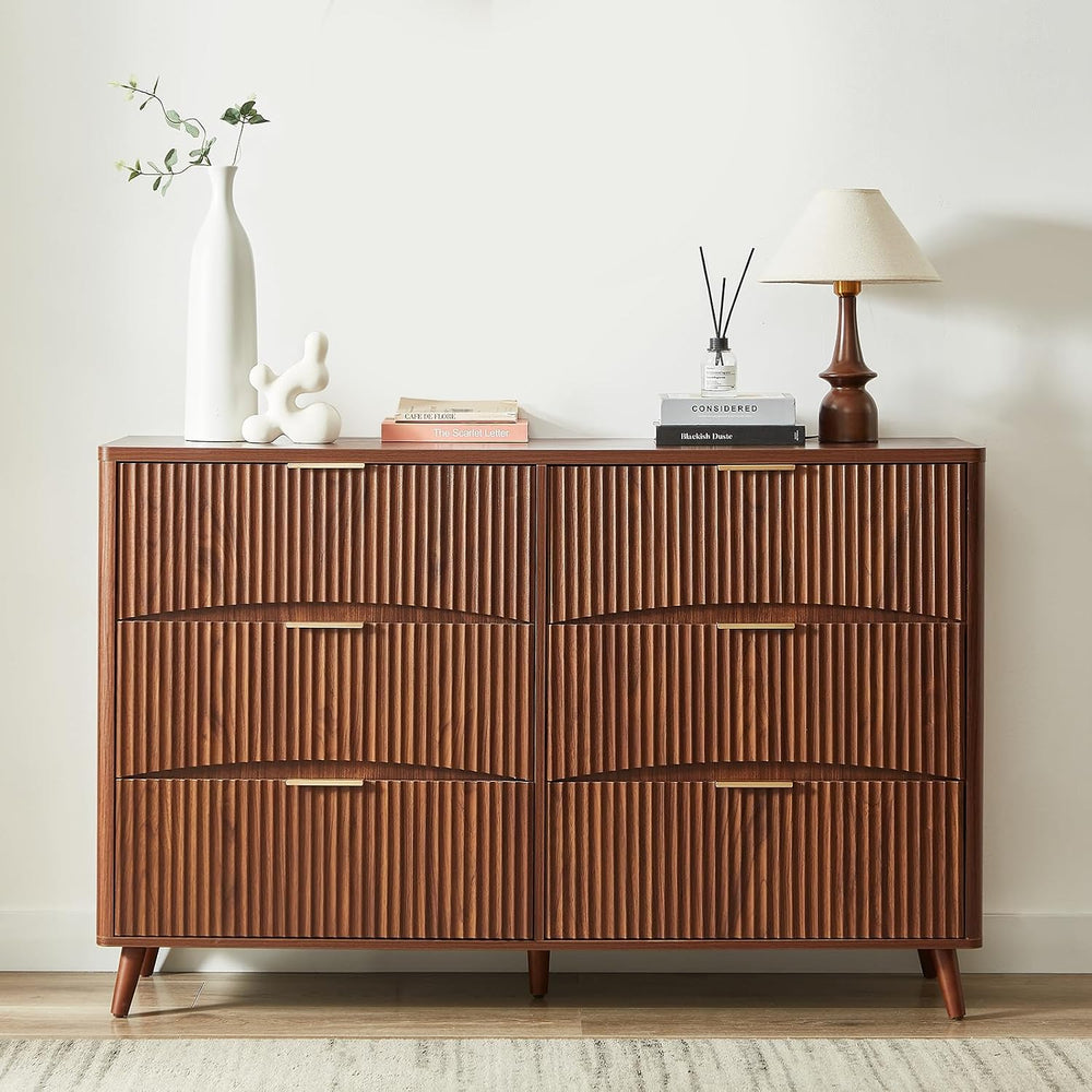 Evermagin 3-Piece Bedroom Set, 54" 6-Drawer Dresser, 2 Nightstands, Walnut