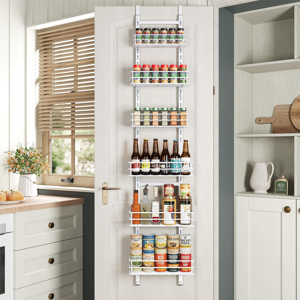 Adjustable 6-Tier Over the Door Pantry Organizer, Spice Rack, Narrow Hanging