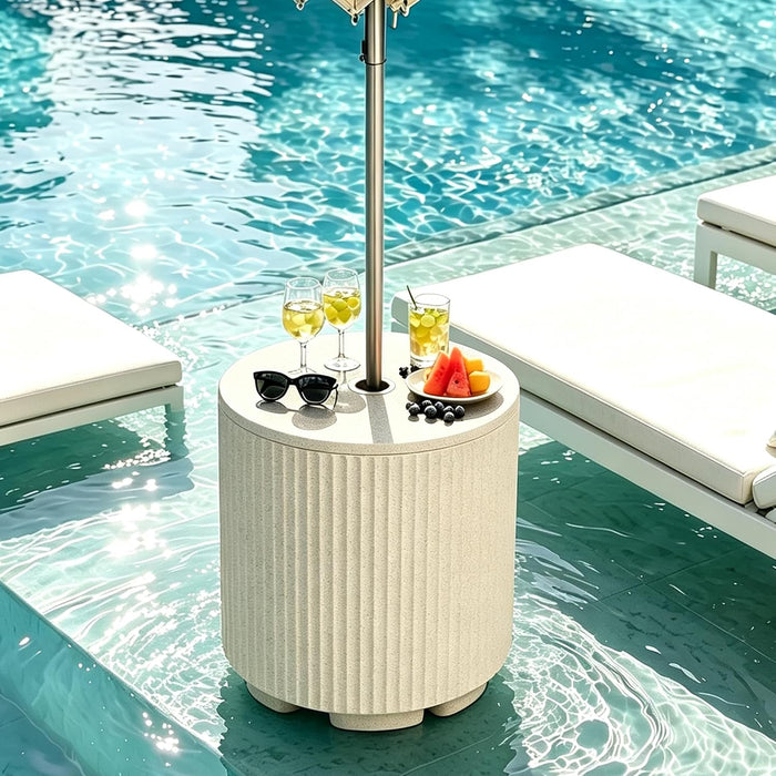 NicBex Outdoor Umbrella Base Table with 1.5 Inch Pool Side Hole,Beige