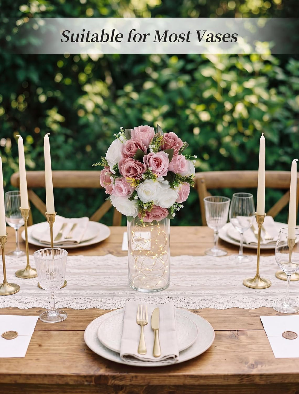 BLOSMON Dusty Pink Flower Centerpieces for Wedding: 10 Pcs, Faux Roses