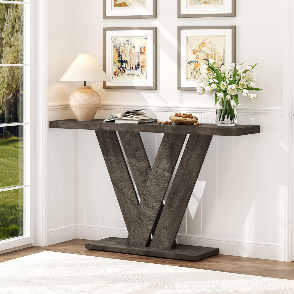 karlott 51" Console Table, V-Shaped Entryway Table, Wood Sofa Table Behi...