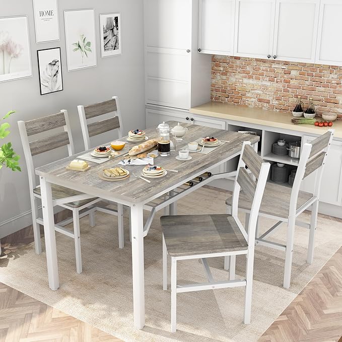Hooseng Dining Table Set for 4, Wood Kitchen Table Chairs Set with Storage, F...