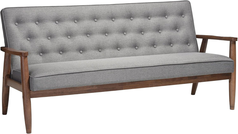 Baxton Studio Sorrento Mid-Century Retro Modern Fabric Upholstered Wooden 3-S...