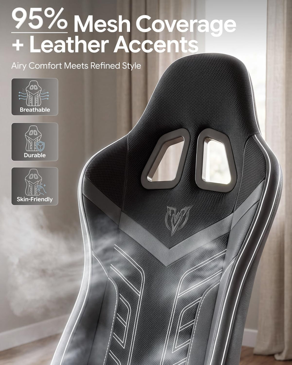 Ergonomic Gaming Chair with Footrest for Adults, Leather Mesh