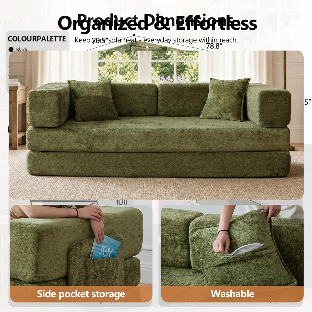 79" Boneless Couch for Living Room, Futon Sleeper Sofa Bed