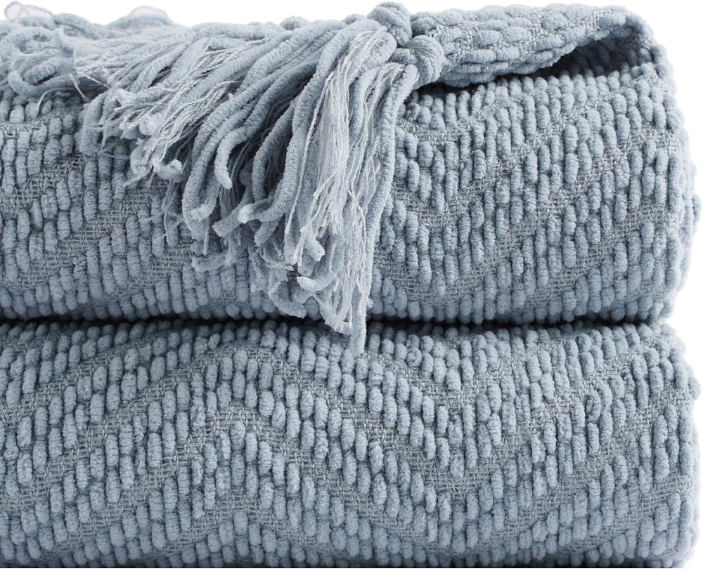 Battilo Blue Grey Throw Blanket for Couch, Knit Throw Blanket, 50"x60"