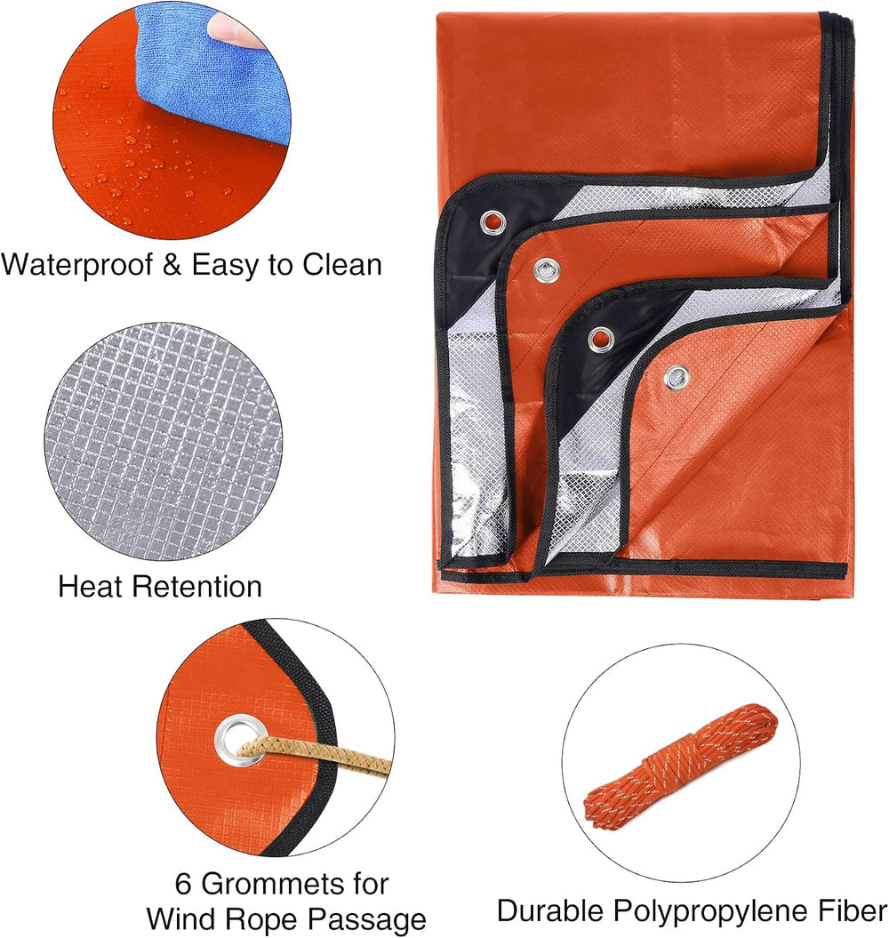 6 Pack Emergency Blankets, Waterproof Survival Thermal Tarp, Multipurpose Ref...