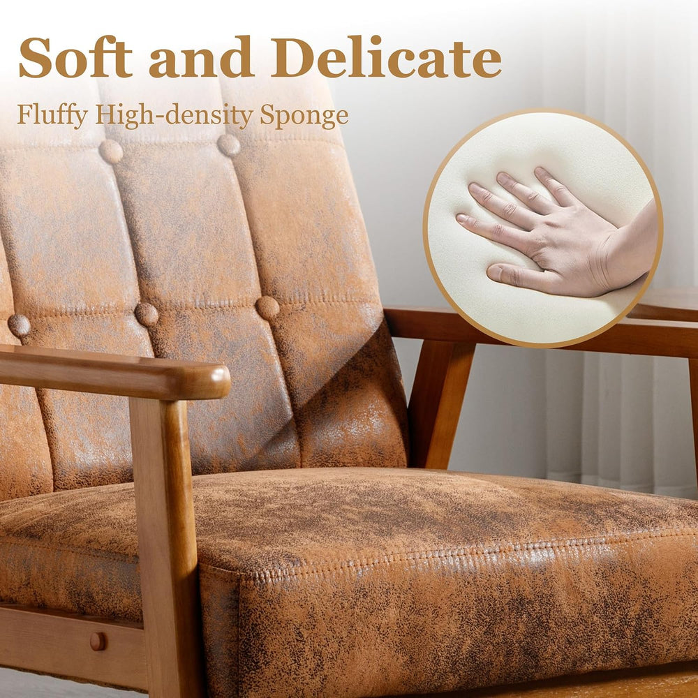 Modern Accent Chair, Mid-Century Technical Fabric Armchair with Solid Wood Ar...