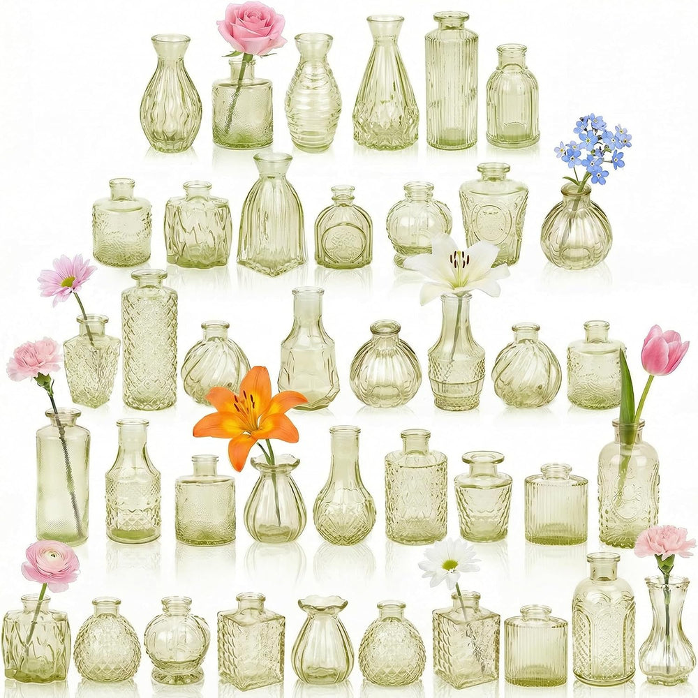 Glass Bud Vases in Bulk Small Mini Green Vase for Flowers 40pc