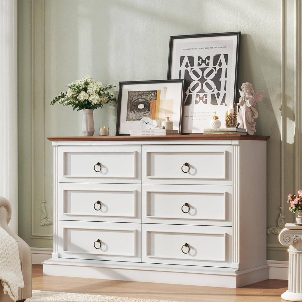 HUAHUU Farmhouse 6 Drawer Dresser for Bedroom, 47" Wide Chest of Drawers...