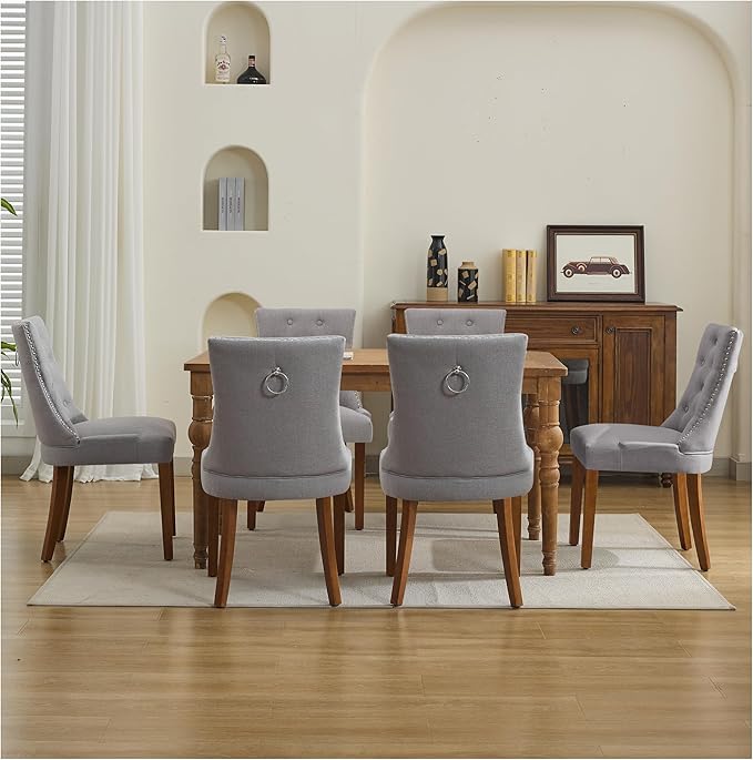 Upholstered Tufted Dining Chairs Set of 6, Fabric Side Dining Room Chairs wit...