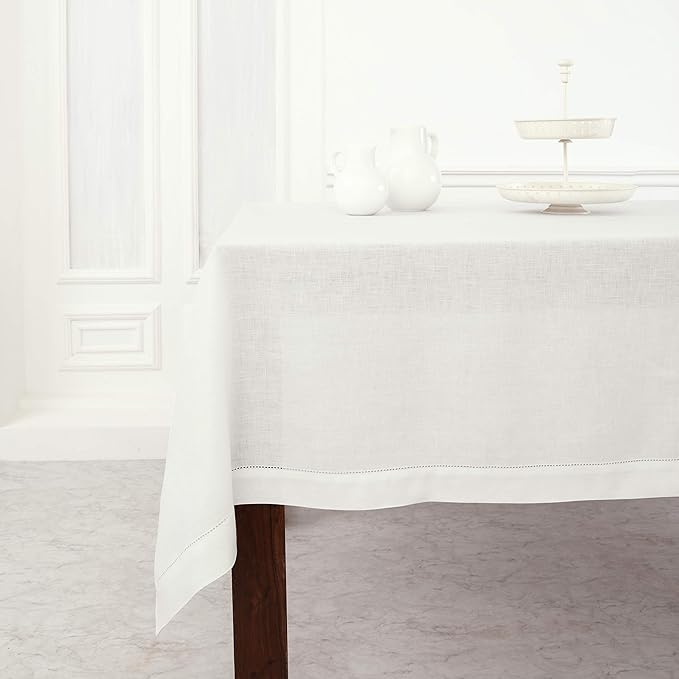 Solino Home Linen Tablecloth 60 x 108 Inch - Classic Hemstitch 100% Pure Line...