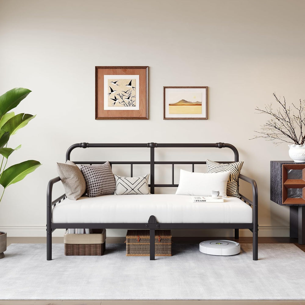 Twin Daybed Frame, Classic Day Bed Frame Twin Size with Headboard, Metal Plat...