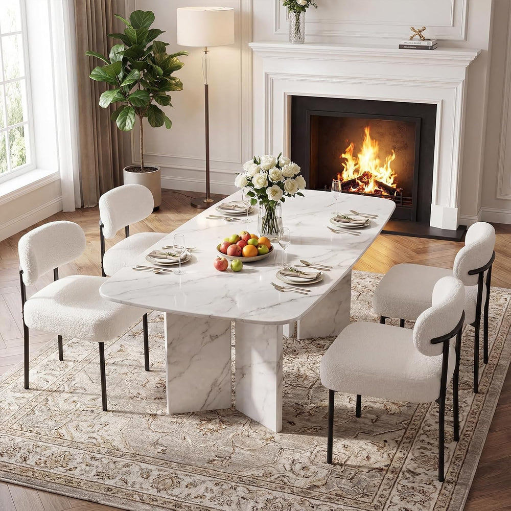 Dining Chairs, White Boucle Dining Chairs, Kitchen Dining Room Chairs Curved ...